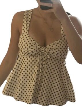 Source Unknown Cream Polka Dot Tie-Front Camisole